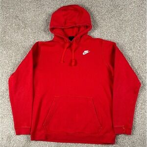 Nike Hoodie Mens Large Red Pullover Fleece Sweatshirt Long Sleeve Swoosh Logo